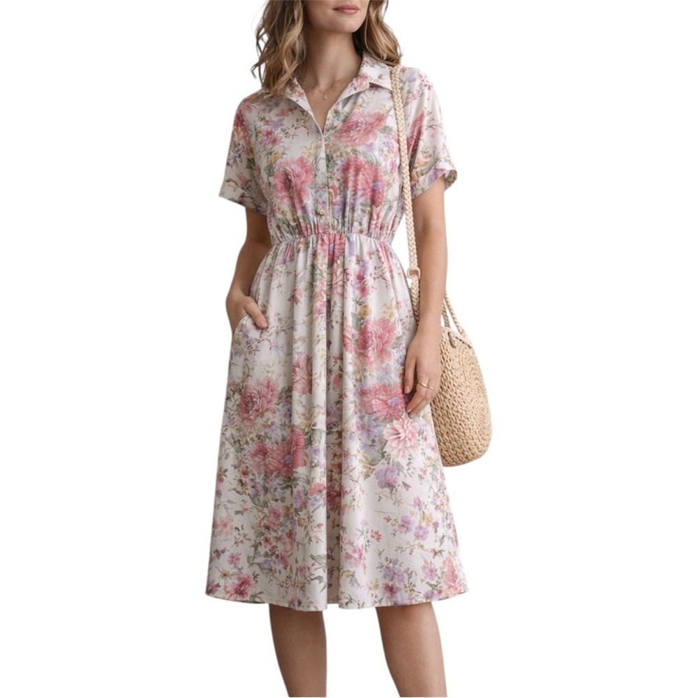 SL Petites Floral Button Front Midi Dress Petite 12 Cottagecore Vintage 🌸